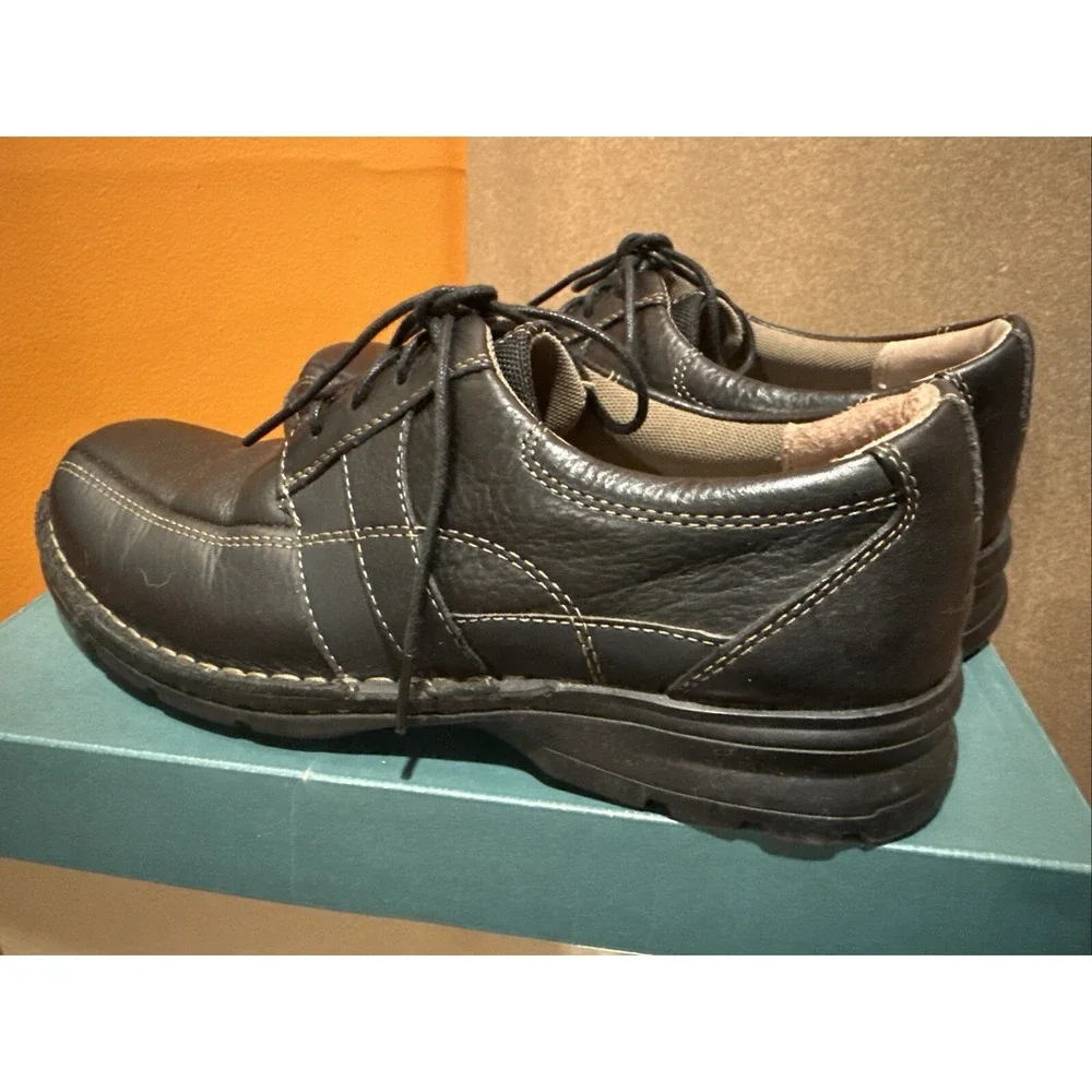 Clarks Espace 86234 Mens Casual Comfort Shoes Size 9.5M Black Lace Up Stitching-